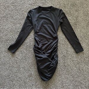 Black Long Sleeve Ruched Dress
